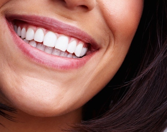 Closeup of beautiful smile with porcelain veneers